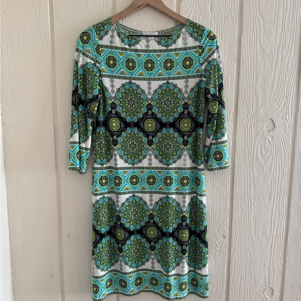 London Times Teal and Green Patterned Dress